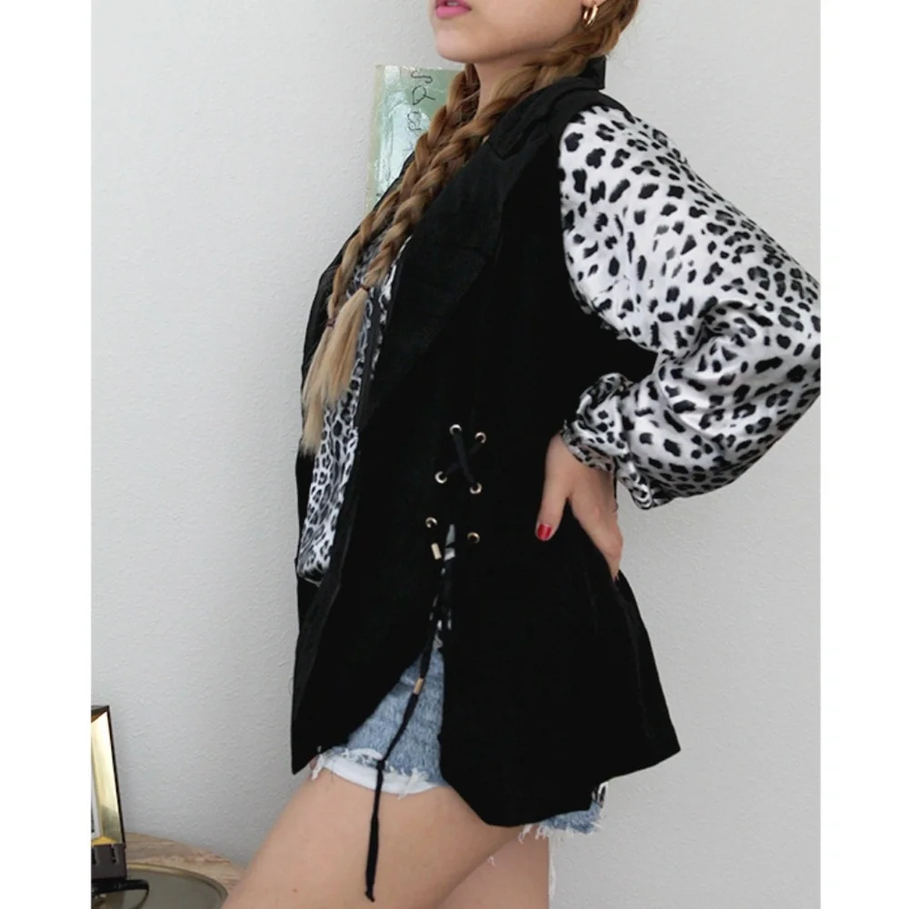 **FASHION COMBO** Leopard longsleeve & Black‎ Vest